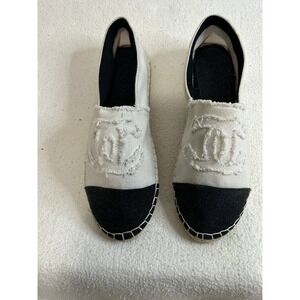 Chanel Espadrilles CC Logo Canvas‎ Slip On Flats Shoes Size 39